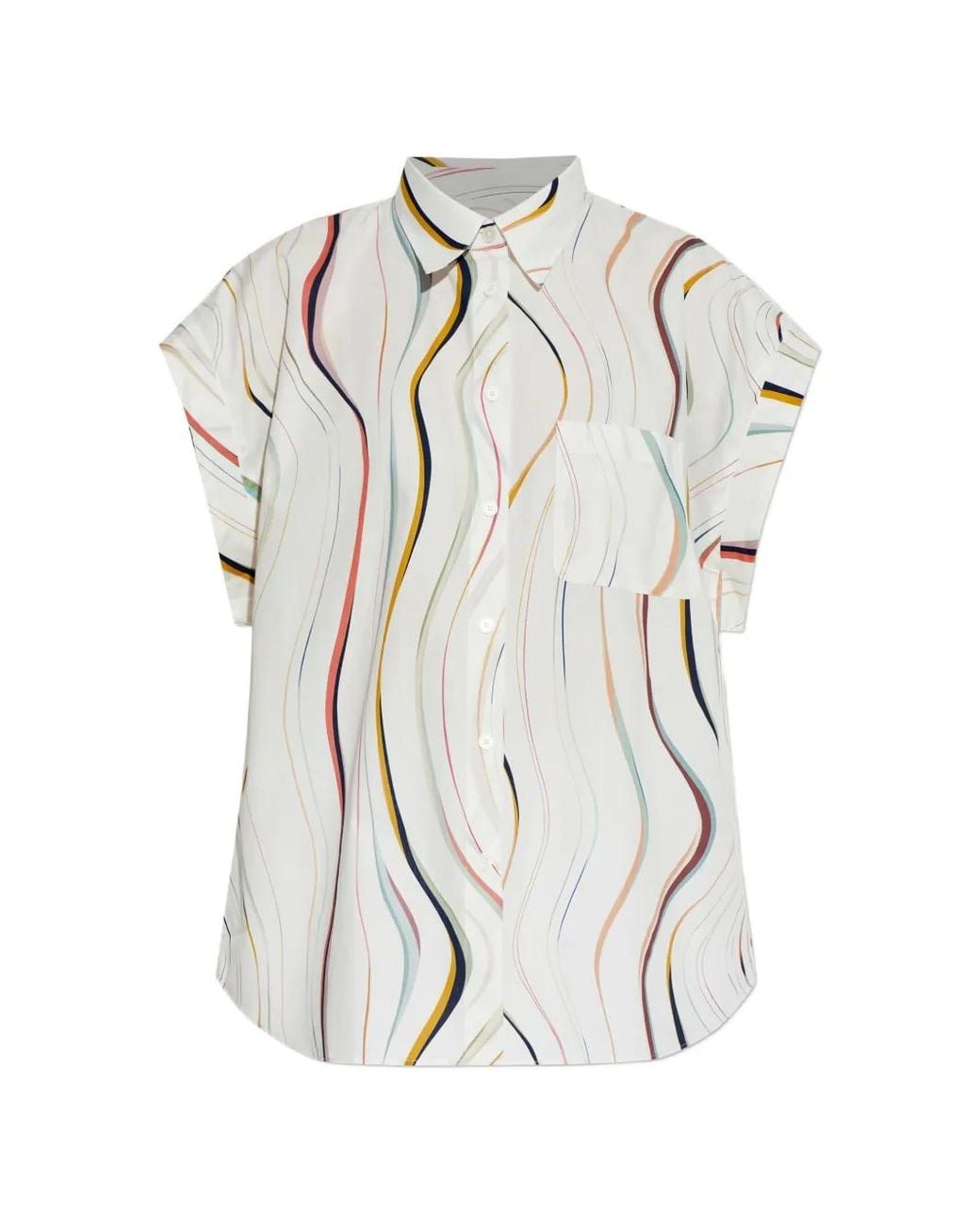 Paul Smith White Striped-Pattern Chest-Pocket Shirt