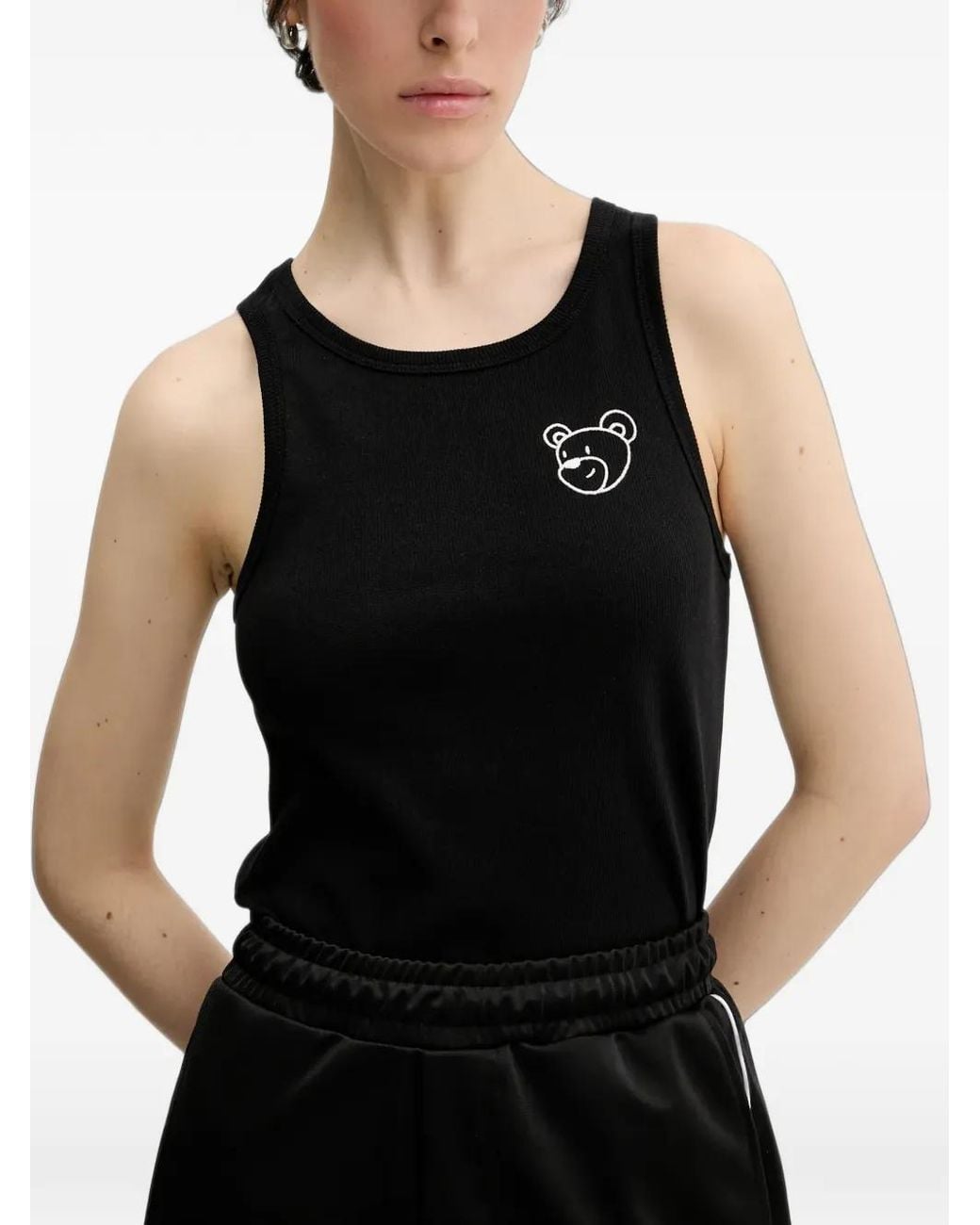 INBETWEENERS Black Bear-Patch Ribbed Vest