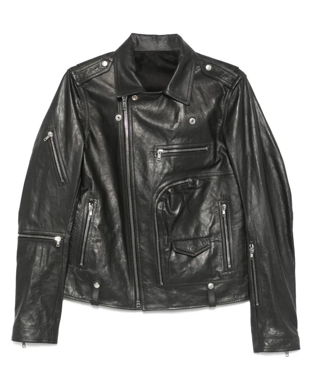 Rick Owens Black Leather Jacket With Cotton And Cupro Lining for men