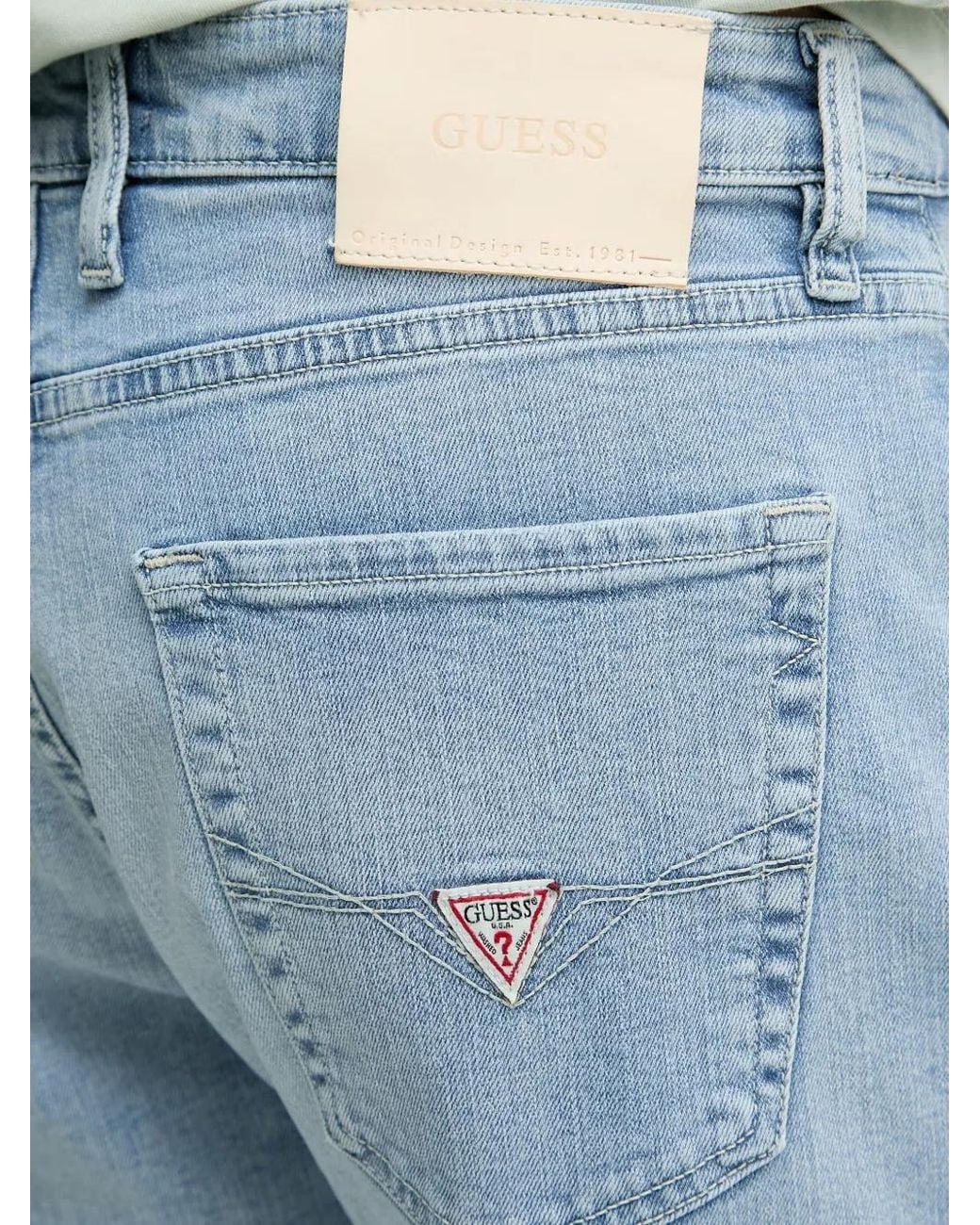 Guess Blue Logo-Patch Denim Shorts for men