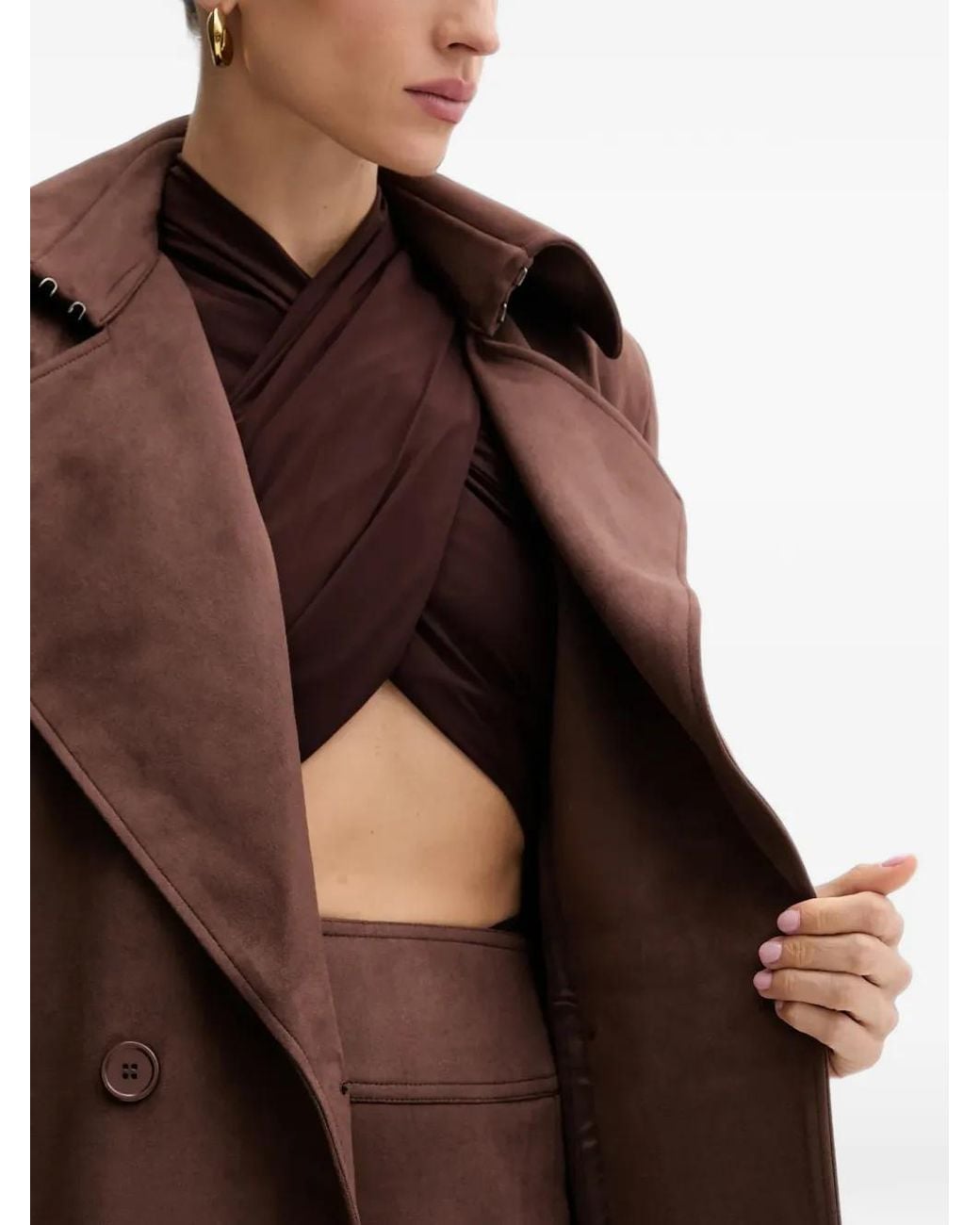Bardot Brown Double-Breasted Belted Coat