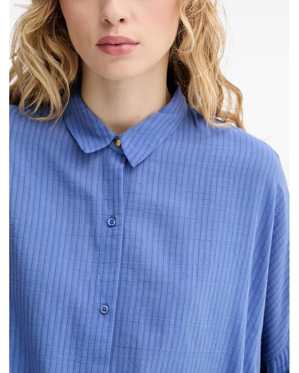 Sessun Blue Drawstring Textured Shirt