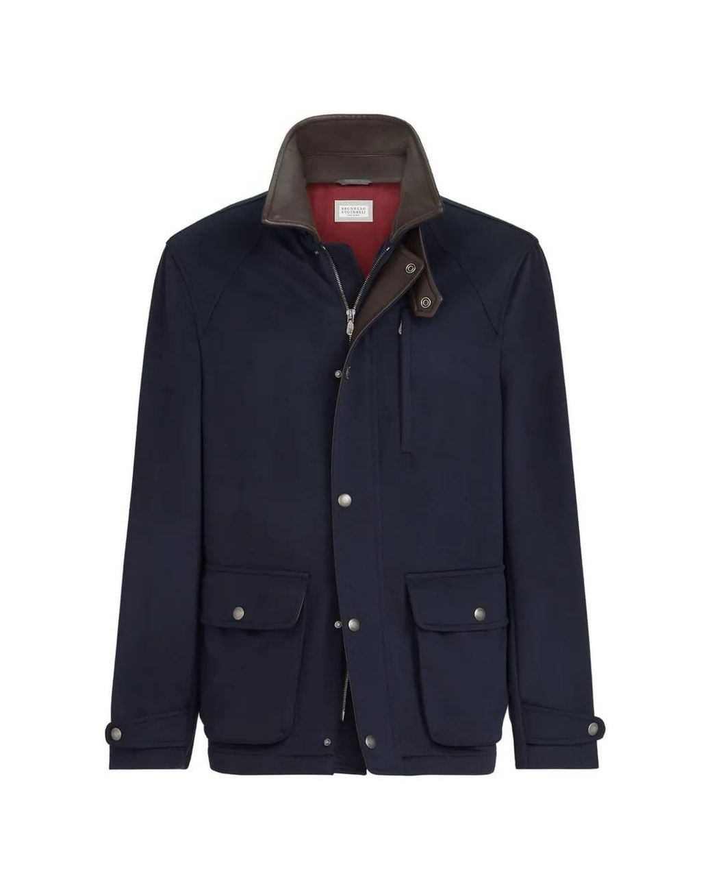 Brunello Cucinelli Blue Virgin Wool Cloth Field Jacket With Nappa Leather Inserts for men