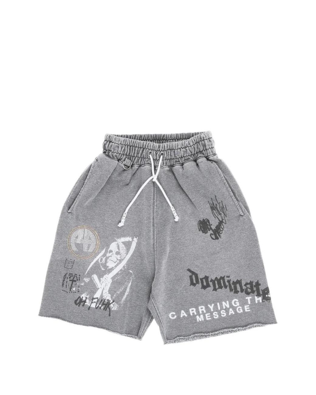 PALY Gray Graphic-Print Raw-Edge Shorts for men