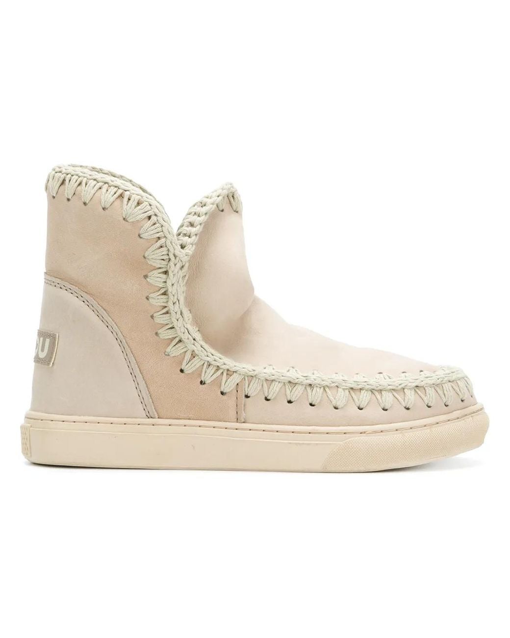 Mou Natural Stitch-Detail Ankle Boots