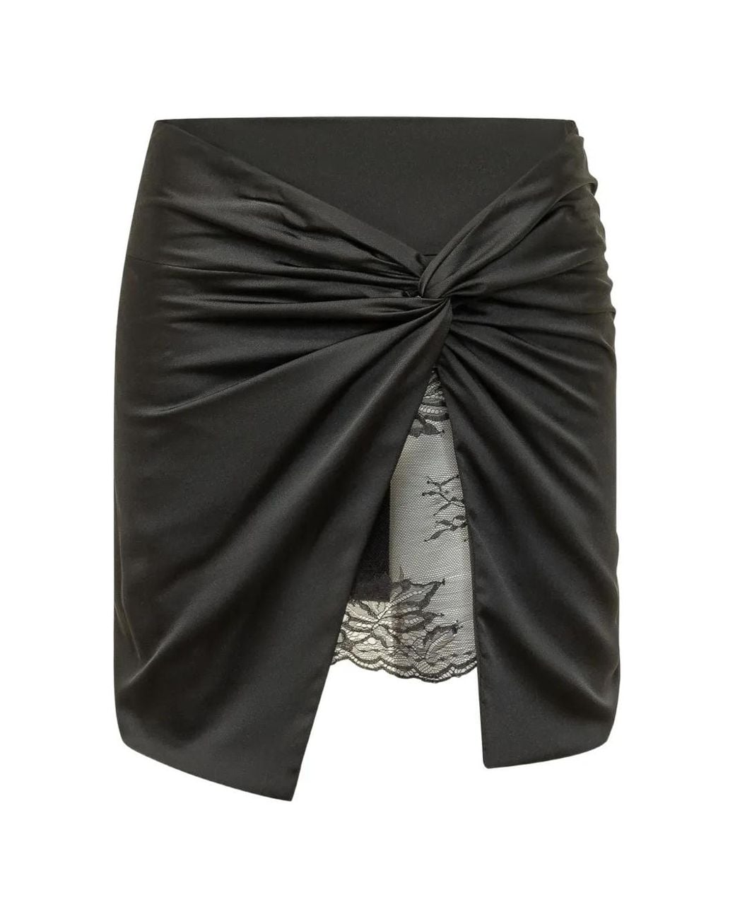 ACTUALEE Black Lace-Trim Knotted Mini Skirt
