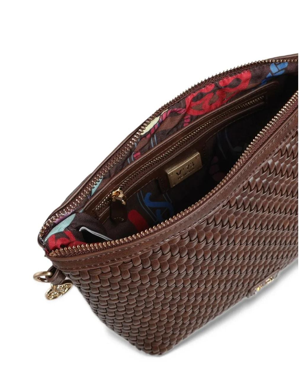 V73 Brown Zelda Woven-Effect Logo-Plaque Clutch Bag