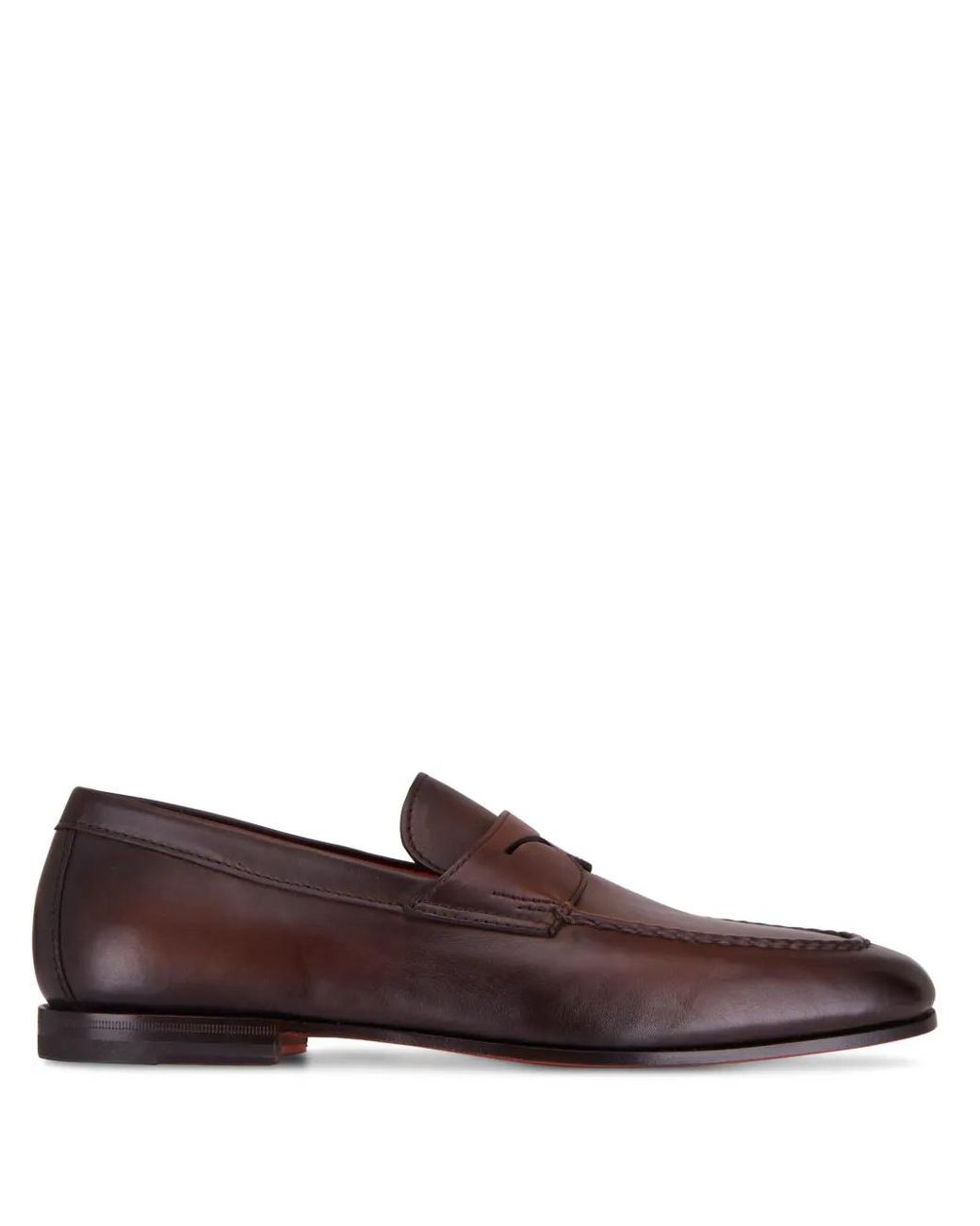 Santoni Brown Leather Penny Loafers for men