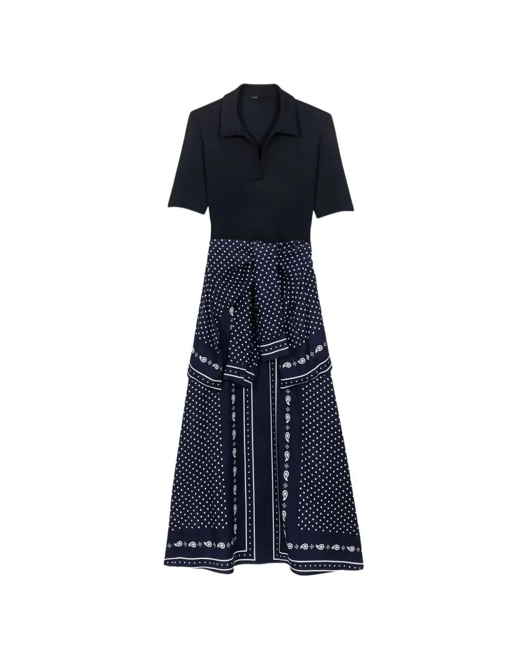 Maje Blue Bandana Patterned Mixed-Material Dress