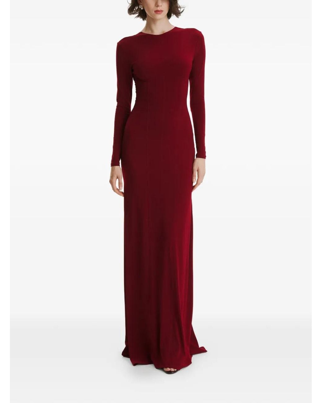 2310 STUDIO Red Long-Sleeves Open-Back Maxi Dress