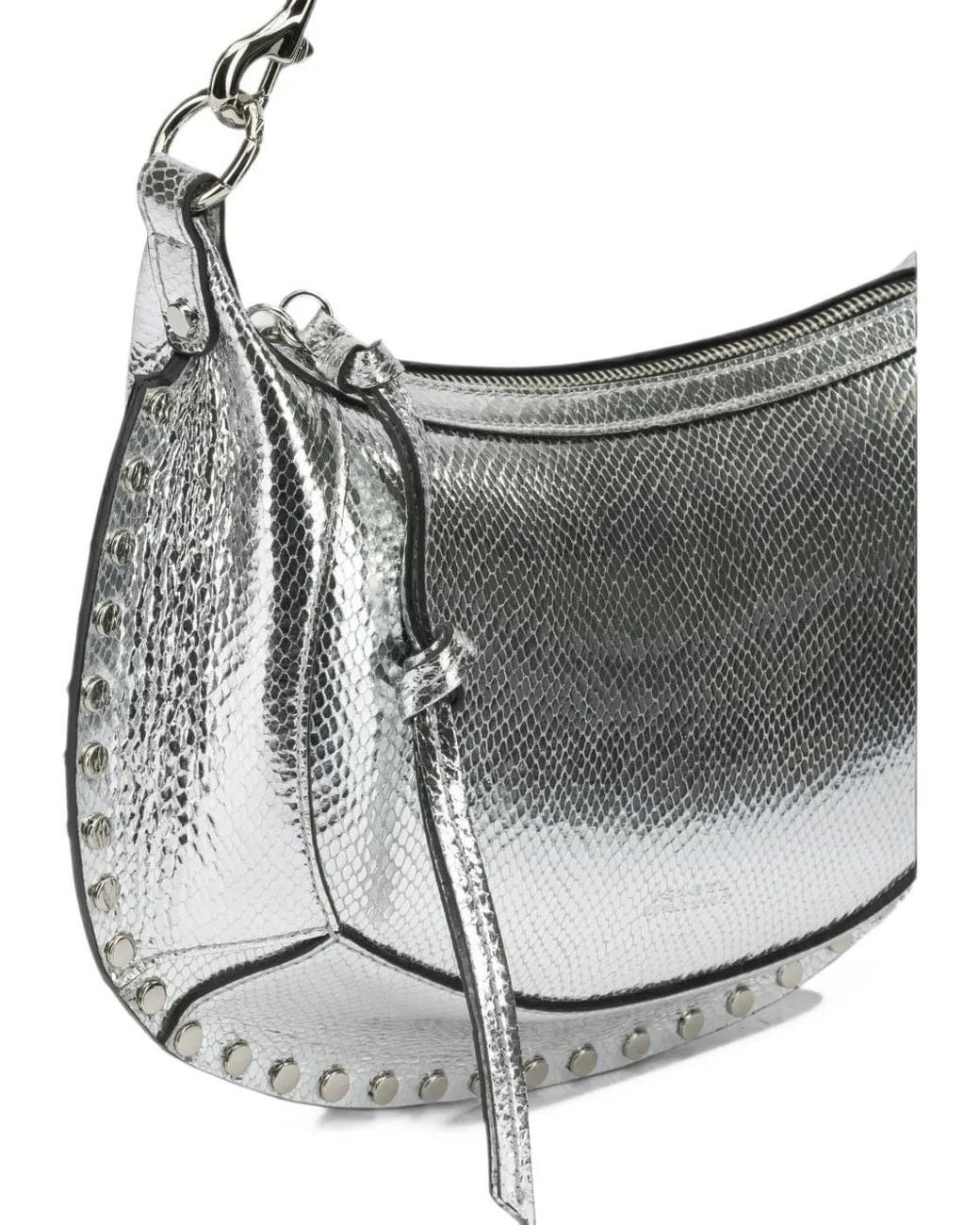 Isabel Marant White Sac Porté Épaule Oskan Moon À Effet Serpent Et Clous