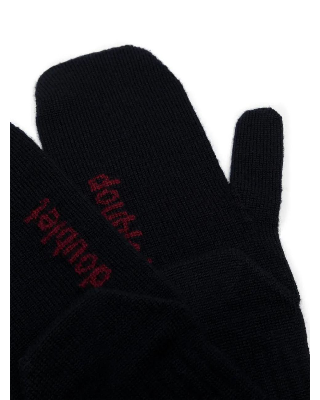 Doublet Black Logo-Embroidered Ribbed-Knit Gloves for men