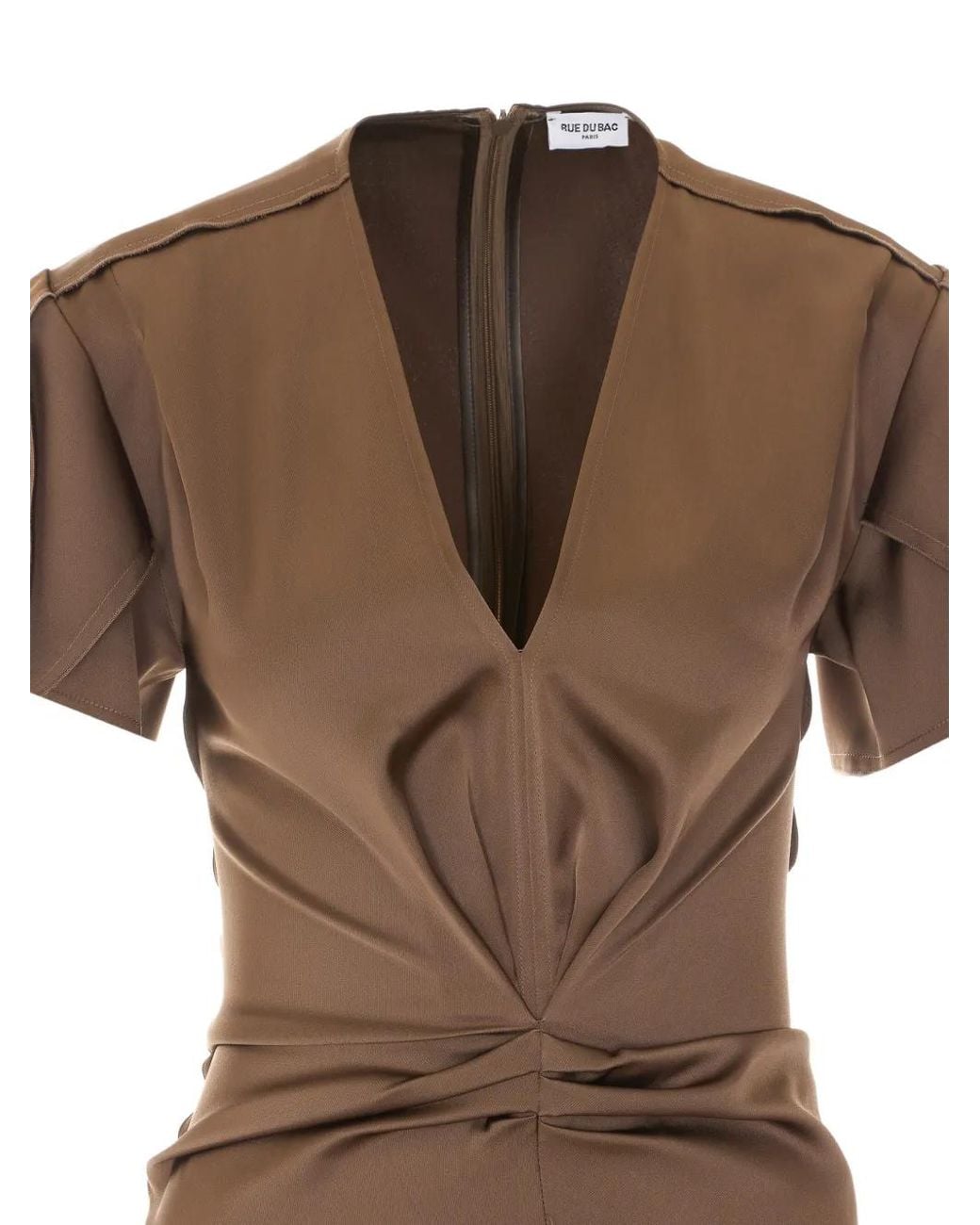 RUE DU BAC Brown Twisted-Waist Ruffled-Sleeve Midi Dress