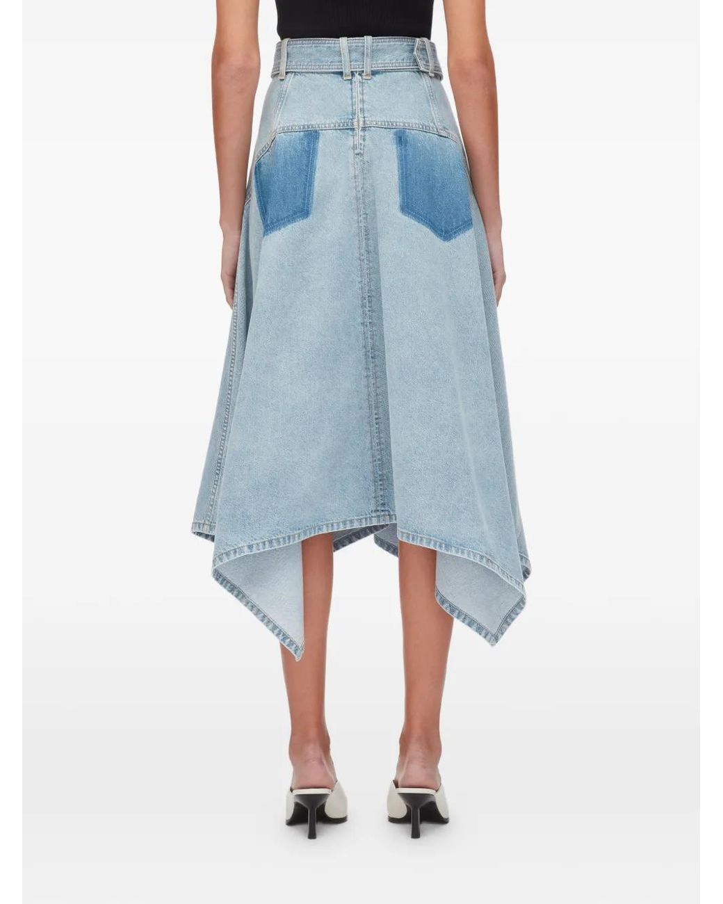 3.1 Phillip Lim Blue Patchwork Belted Midi Skirt