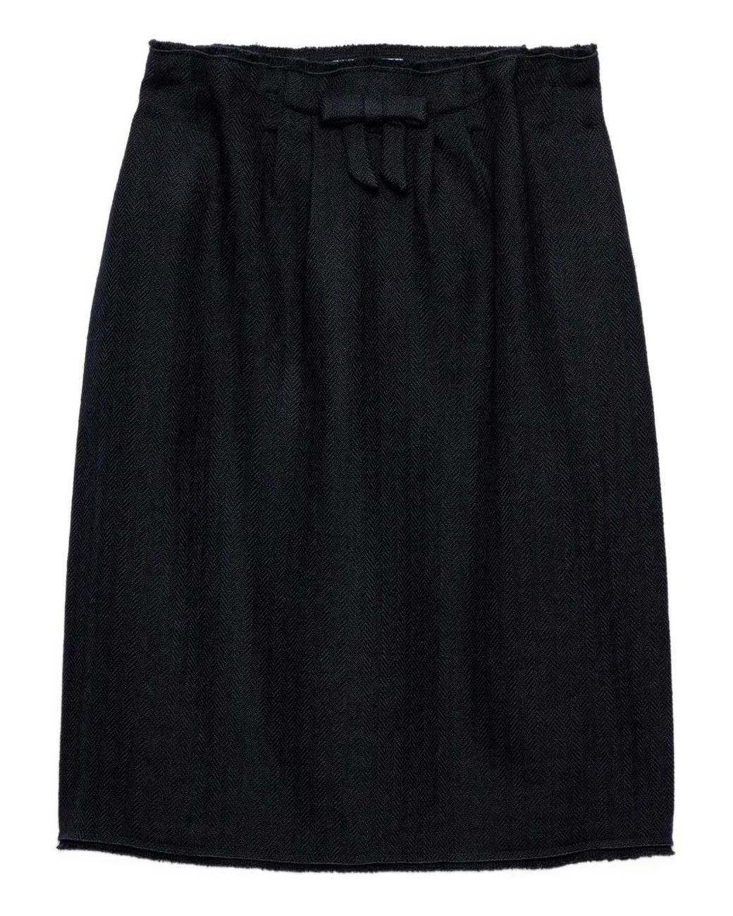 Prada Black Chevron Wool Midi Skirt Clothing