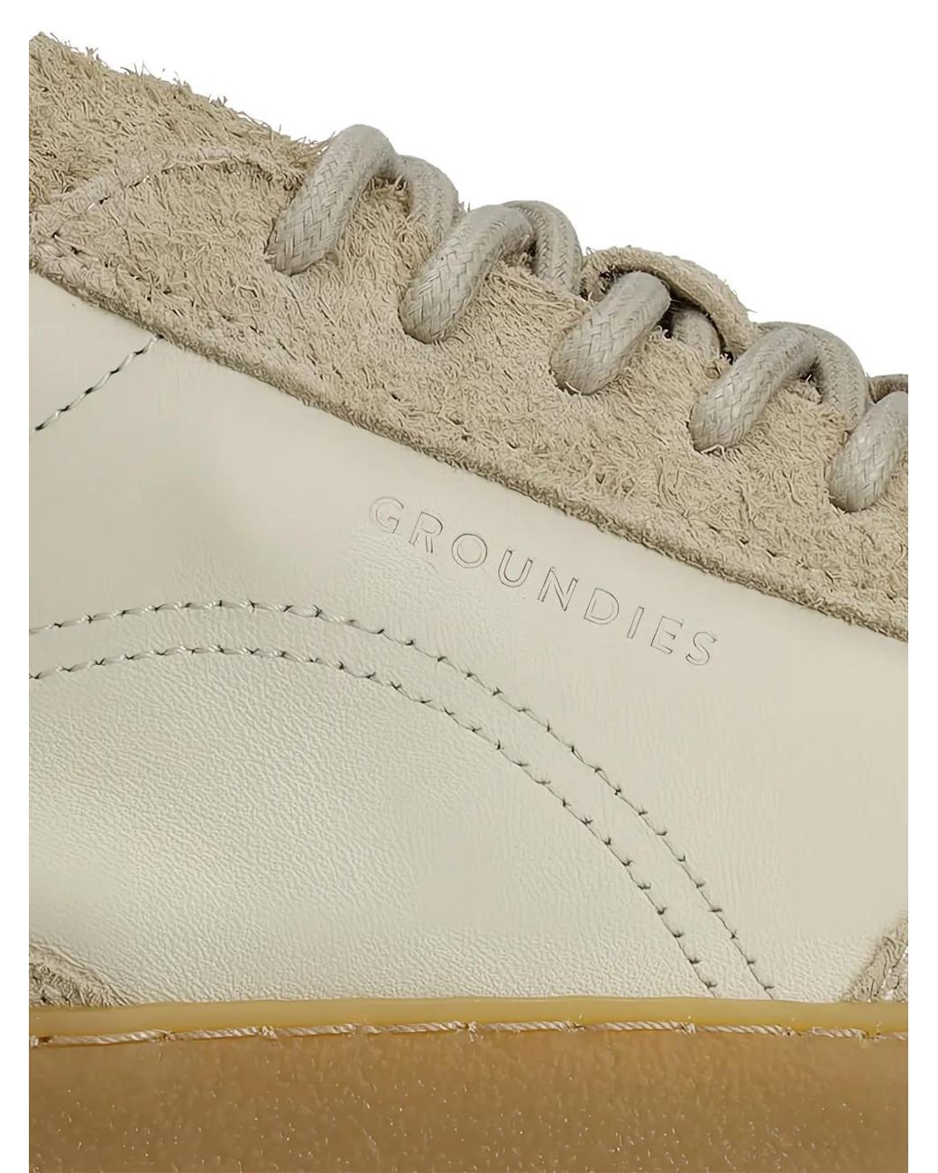 Groundies White Suede-Panelled Leather Sneakers