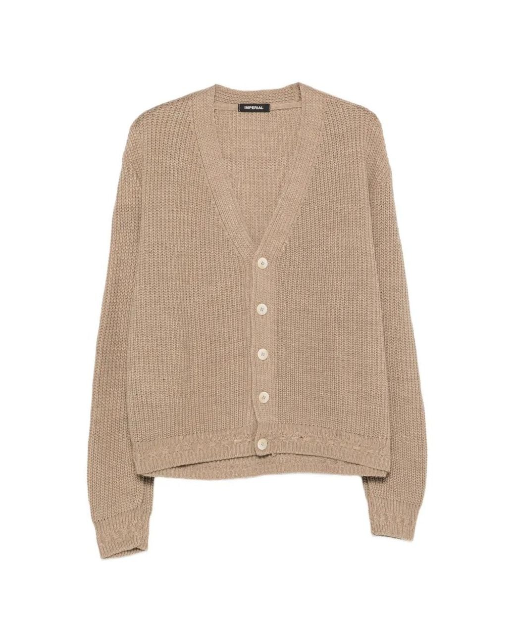 Imperial Natural Chunky-Knit V-Neck Cardigan for men