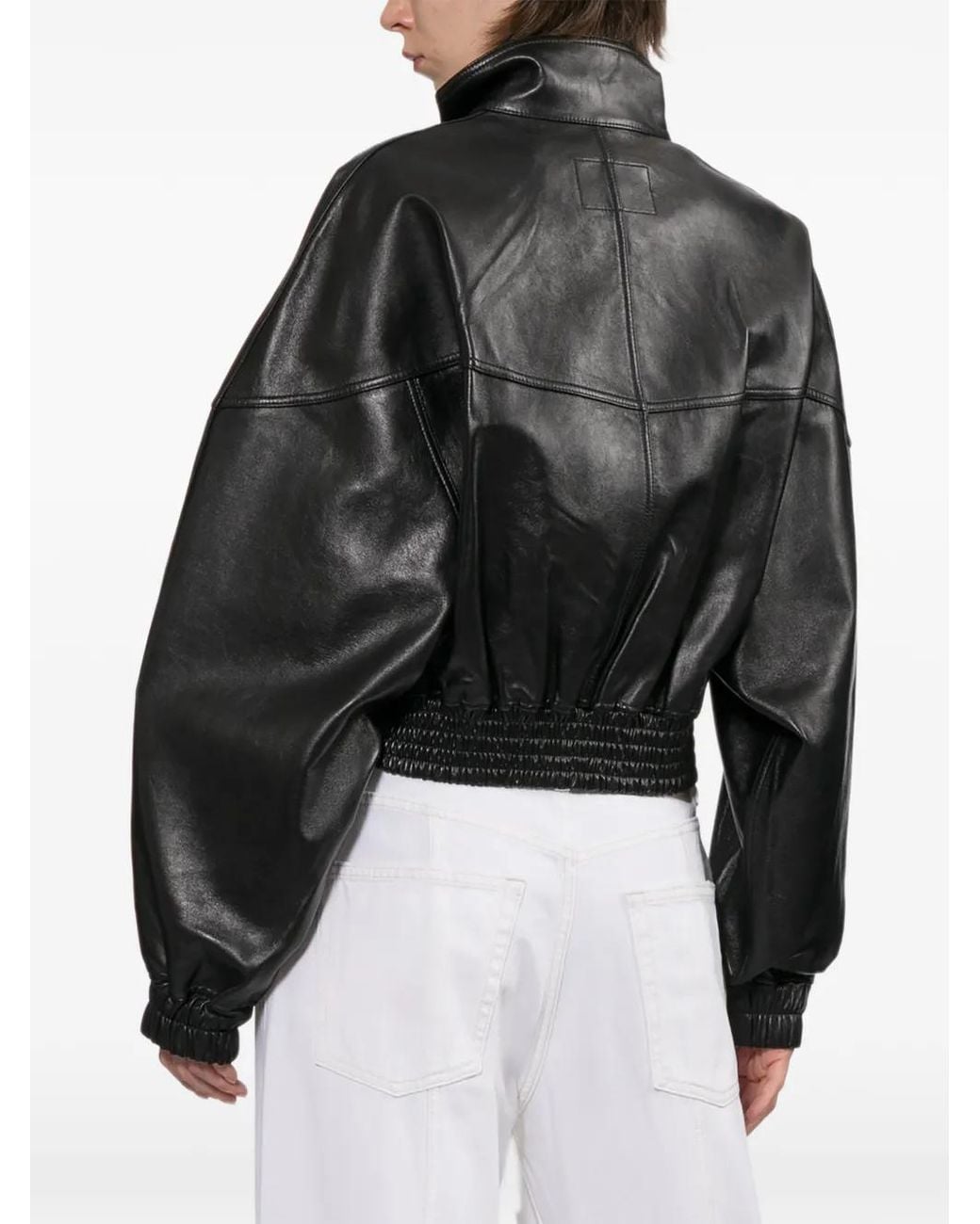 Helmut Lang Black Bonded Leather Bomber Jacket