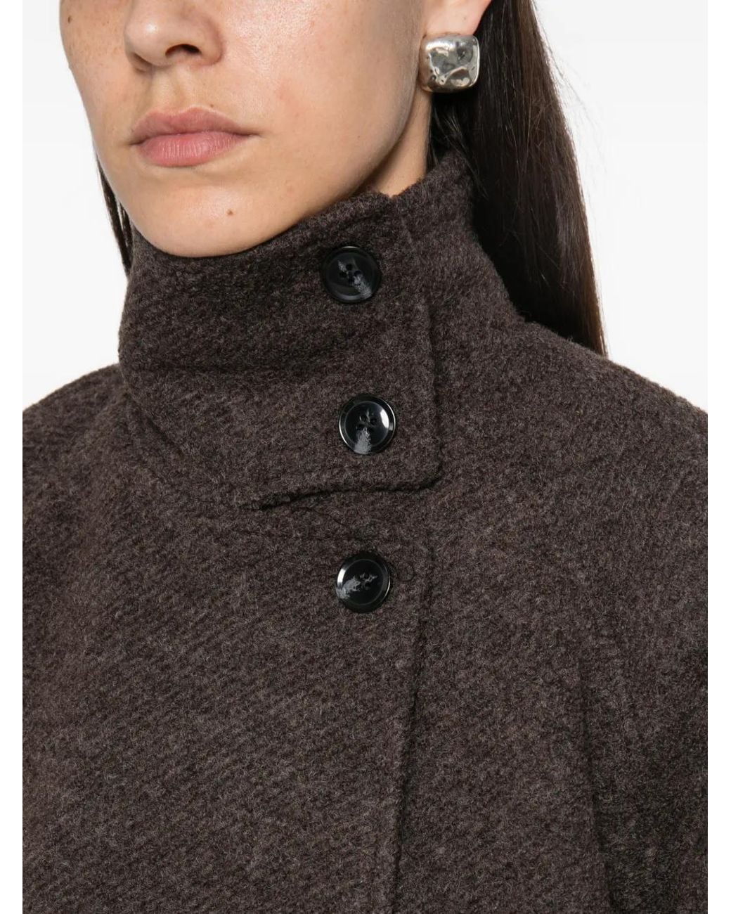Samsøe & Samsøe Black High-Neck Button-Up Coat