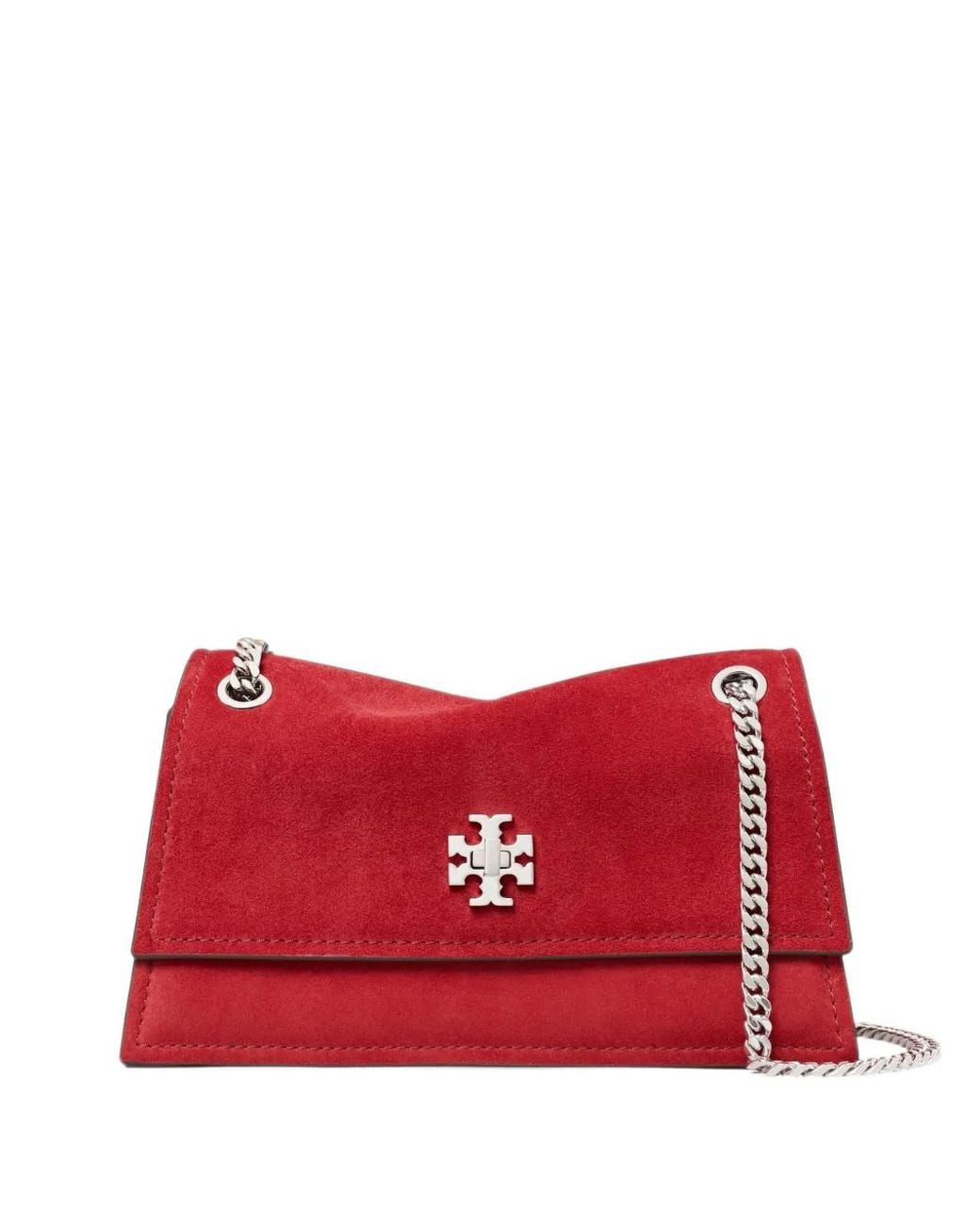 Tory Burch Red Mini Kira Turnlock Suede Shoulder Bag