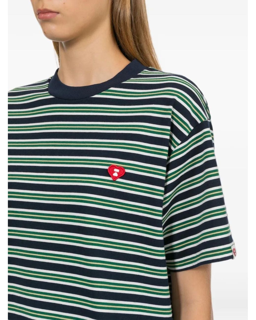 AAPE BY A BATHING AP Green Striped Heart-Patch T-Shirt