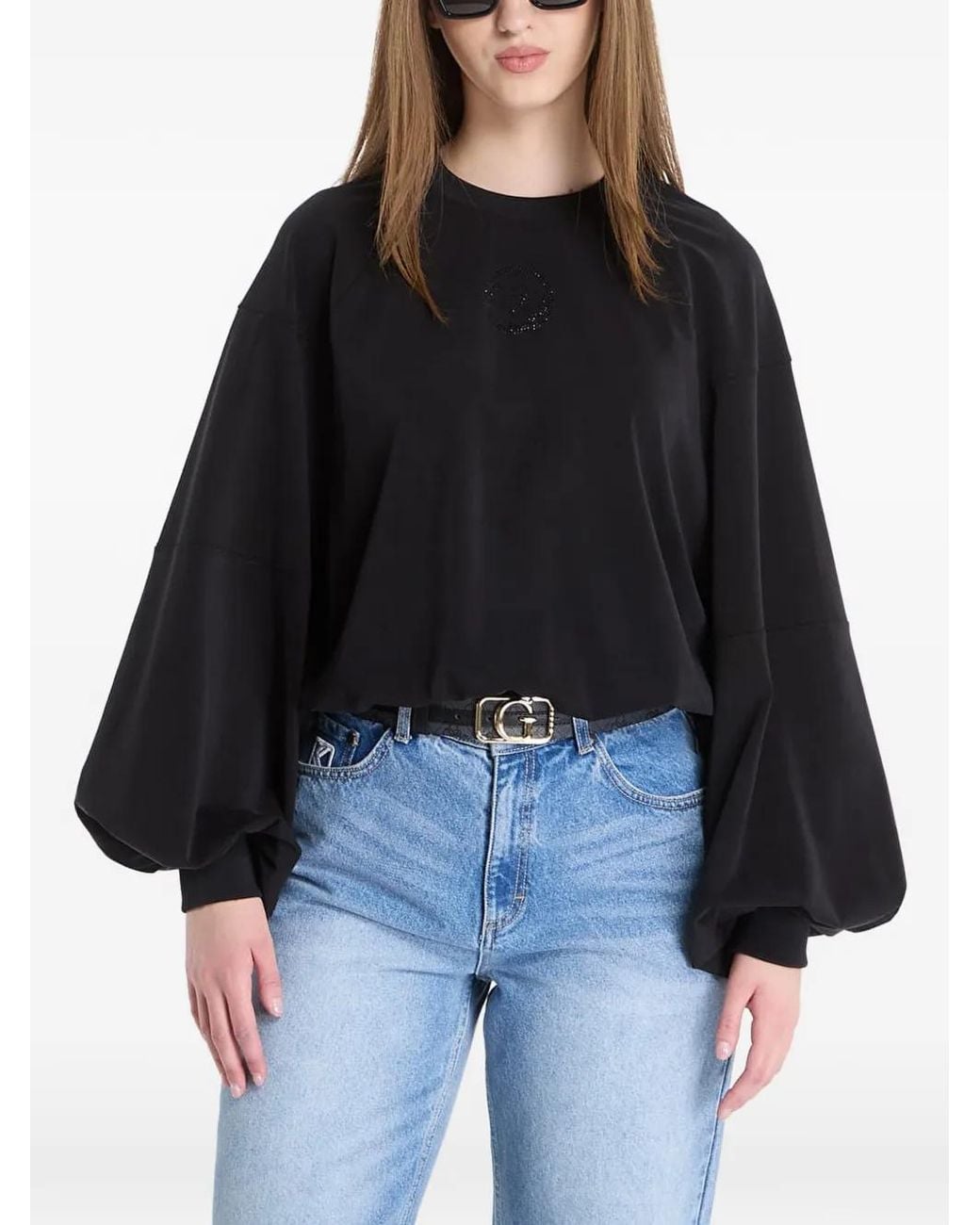 Guess Black Haut À Manches Bouffantes