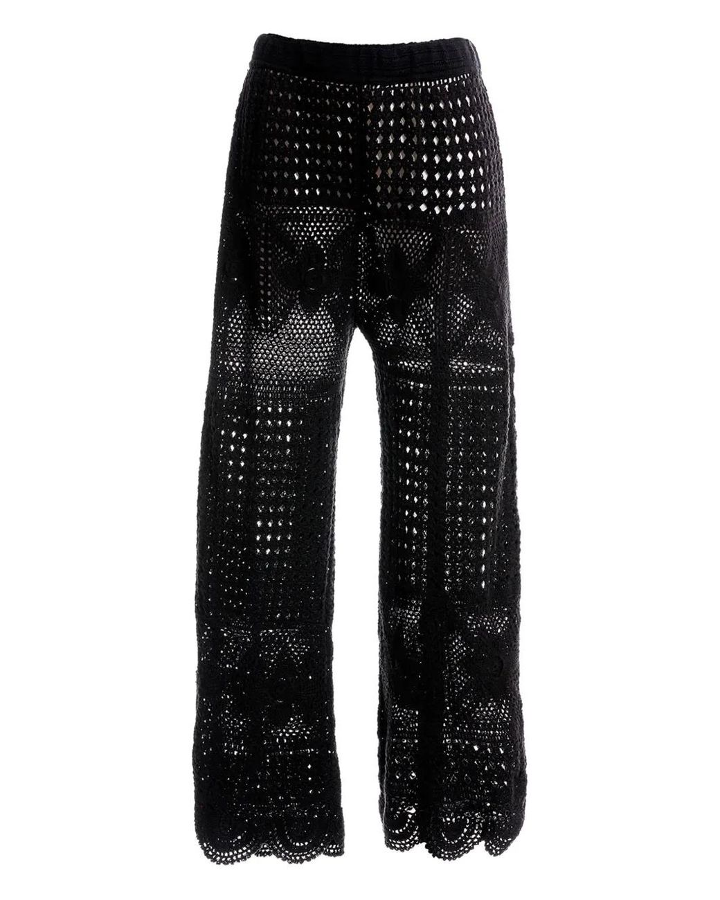 Agua Bendita Black Wesley Crochet-Knit Flared Trousers