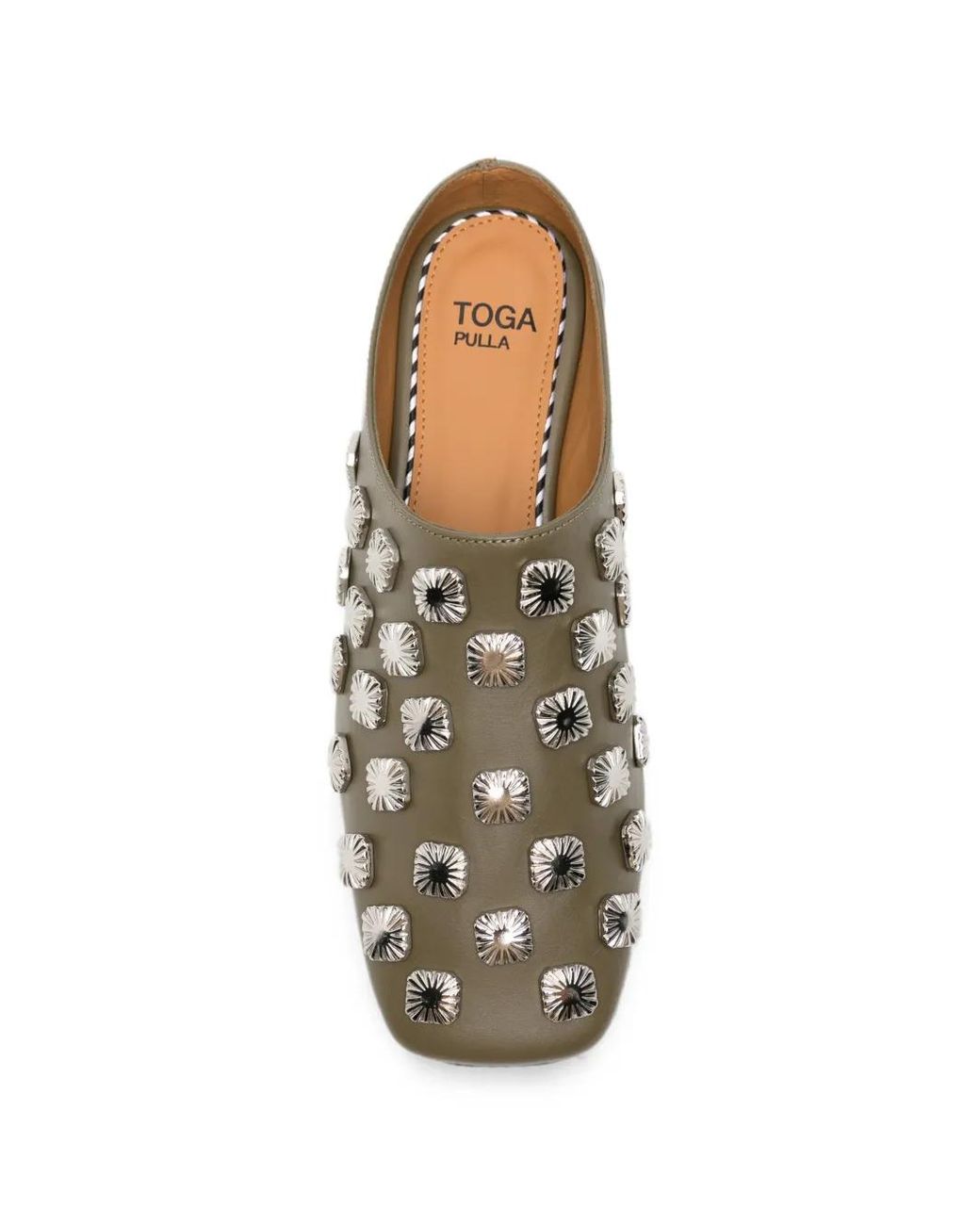Toga Green Stud-Embellished Leather Mules
