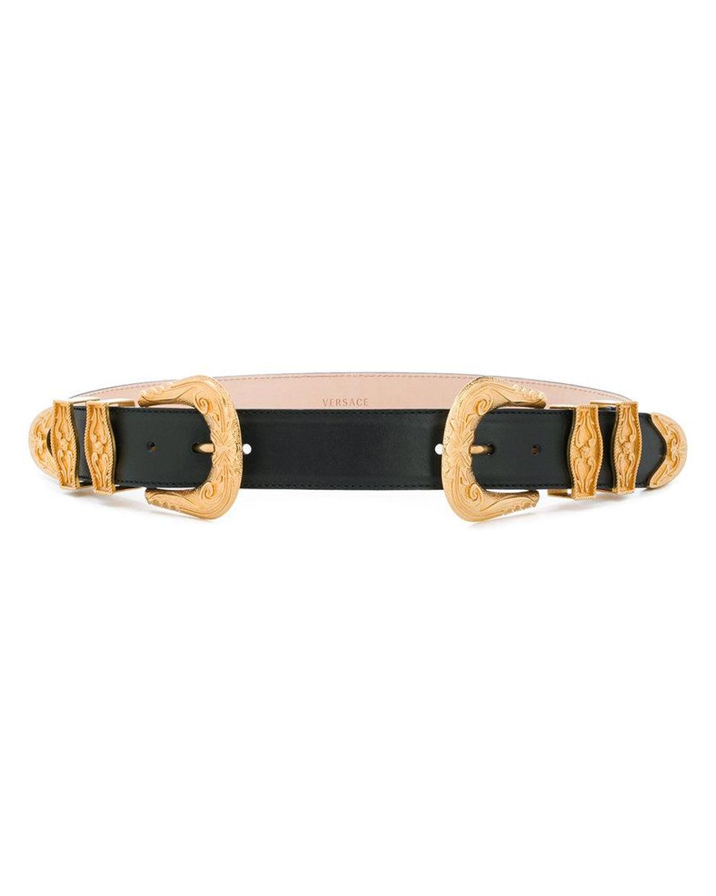 Versace Palazzo Two-tone Medusa Buckle Belt In Black