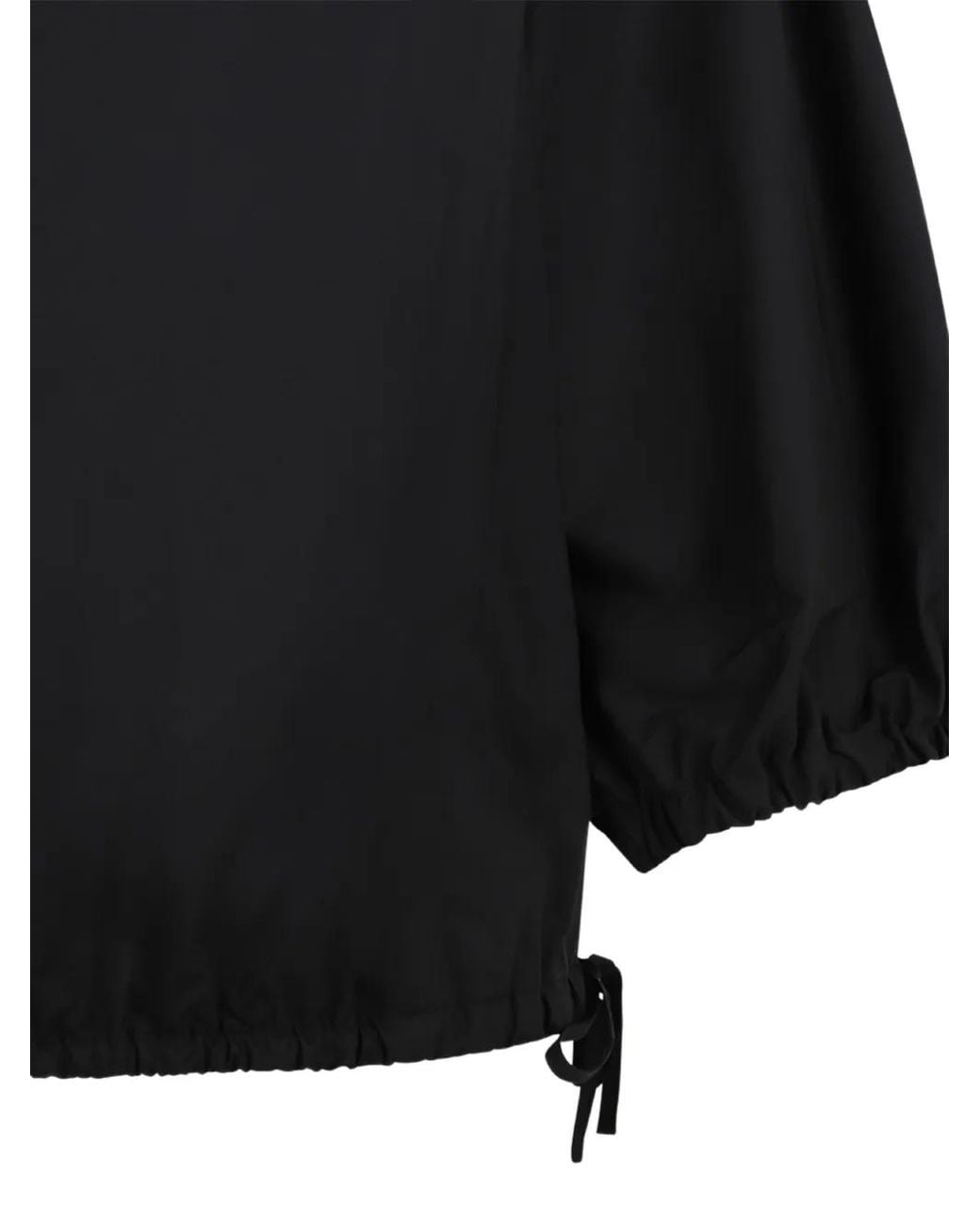 Douuod Black Drawstring-Hem Puff-Sleeve Blouse
