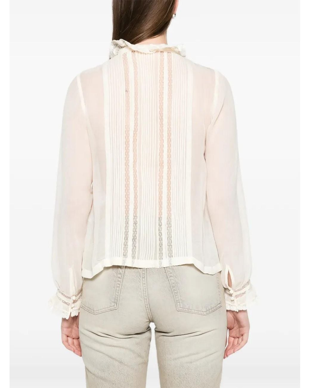 Doen White Magdeleine Ruffled Lace-Trim Top