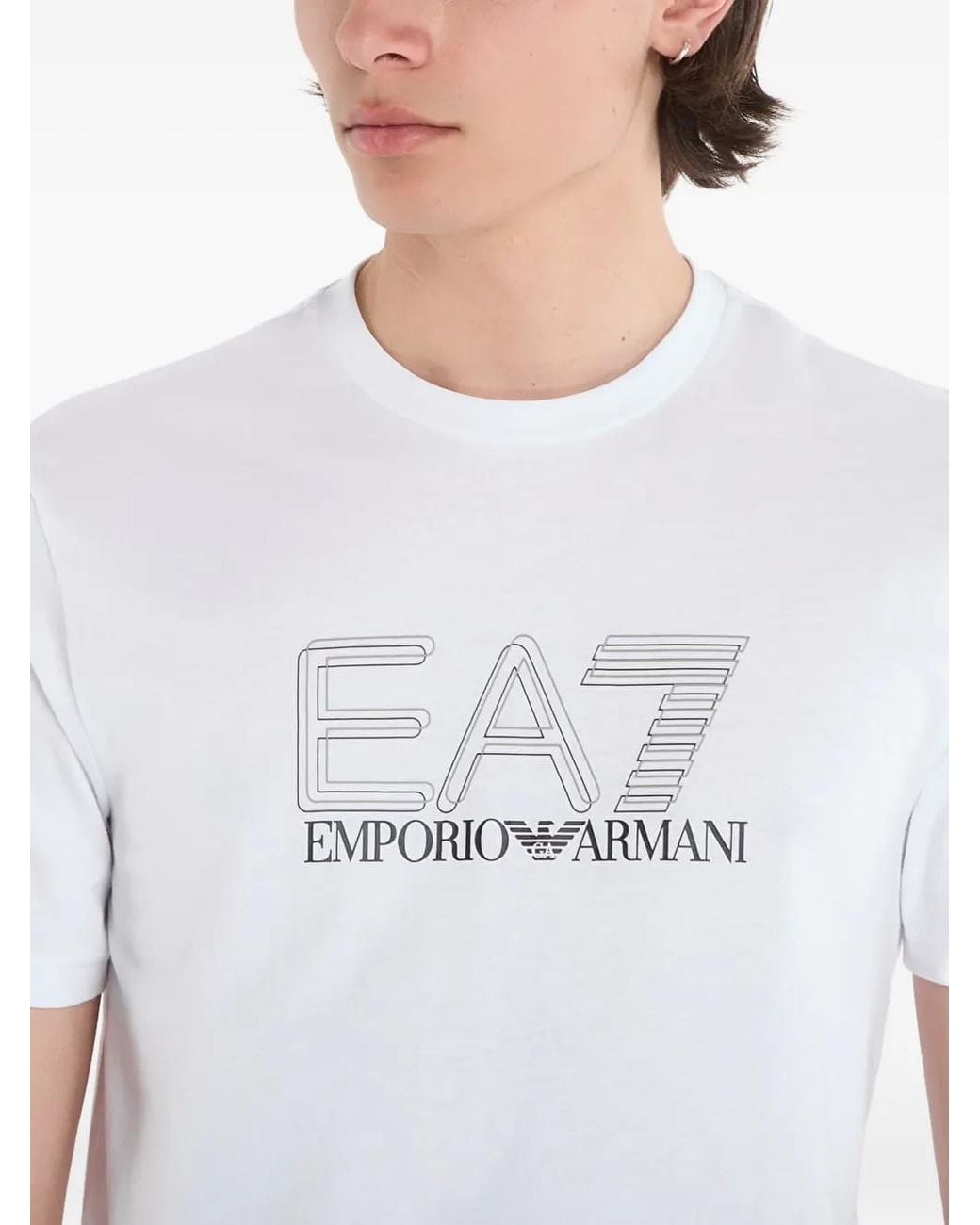 EA7 White Logo-Print T-Shirt for men