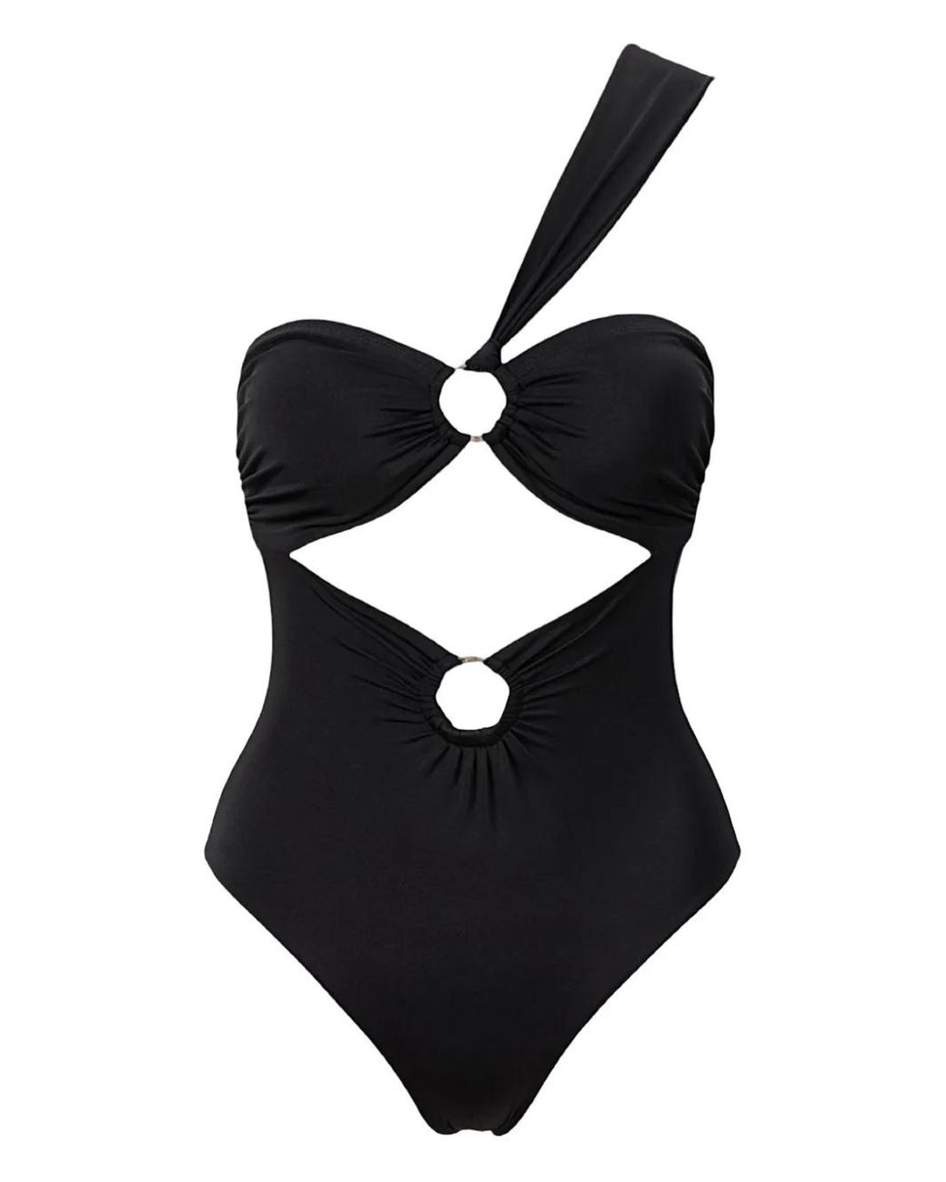 SOFIA ERHAN Black One-Shoulder Ring-Detail Swimsuit
