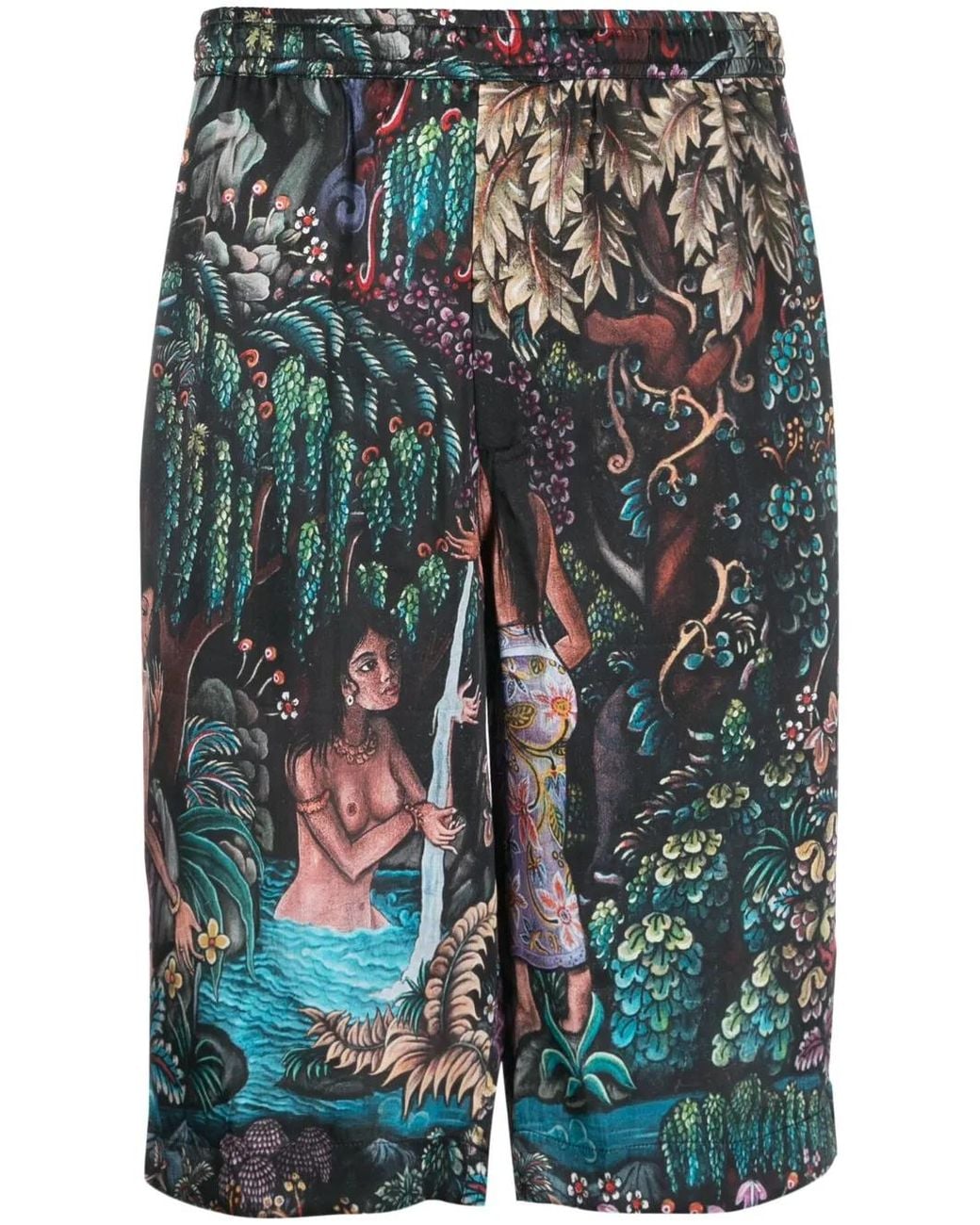 Endless Joy Blue Goa Gajah Silk Bermuda Shorts for men