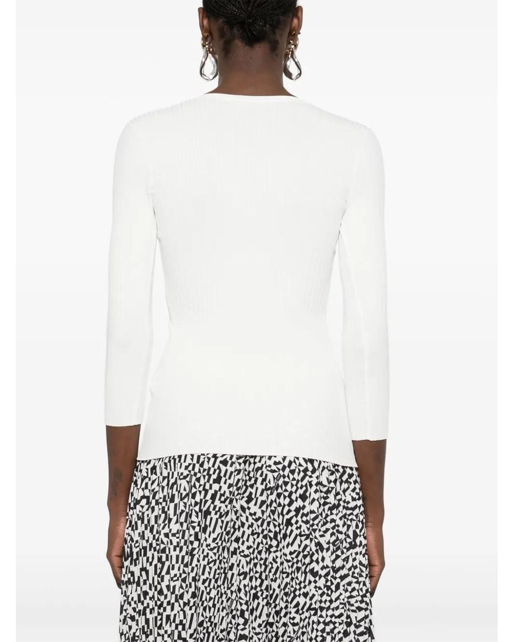 Elisabetta Franchi White V-Neck Ribbed Top