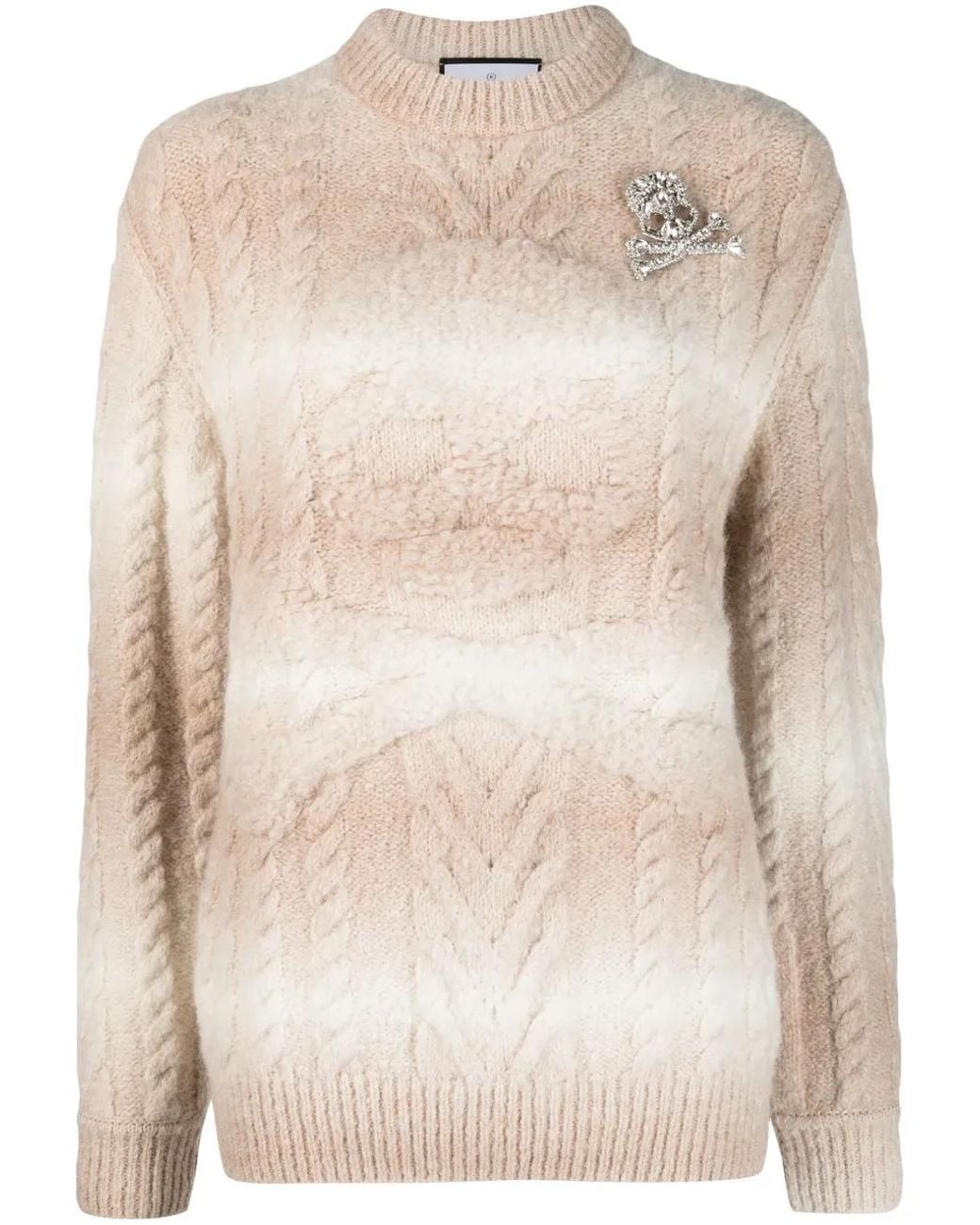 Philipp Plein Natural Skull&Bones Stripe-Pattern Knitted Jumper