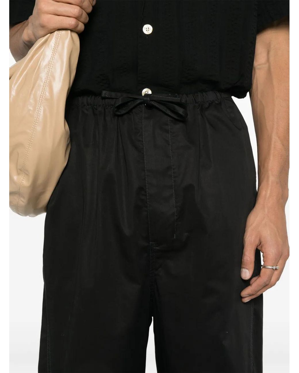 Lemaire Black Drawstring Straight Trousers for men