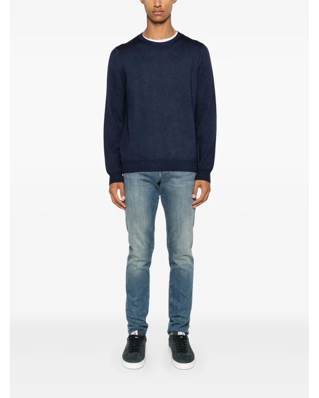Fedeli Blue Merino-Wool Sweater for men