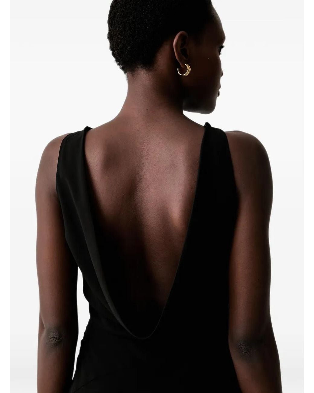 Never Fully Dressed Black Cowl-Neck Ruffled Dress