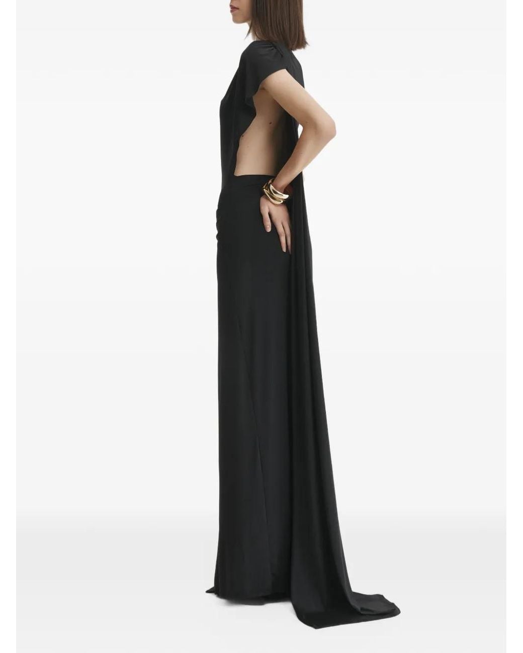 2310 STUDIO Black Ruched Slit-Detail Maxi Dress