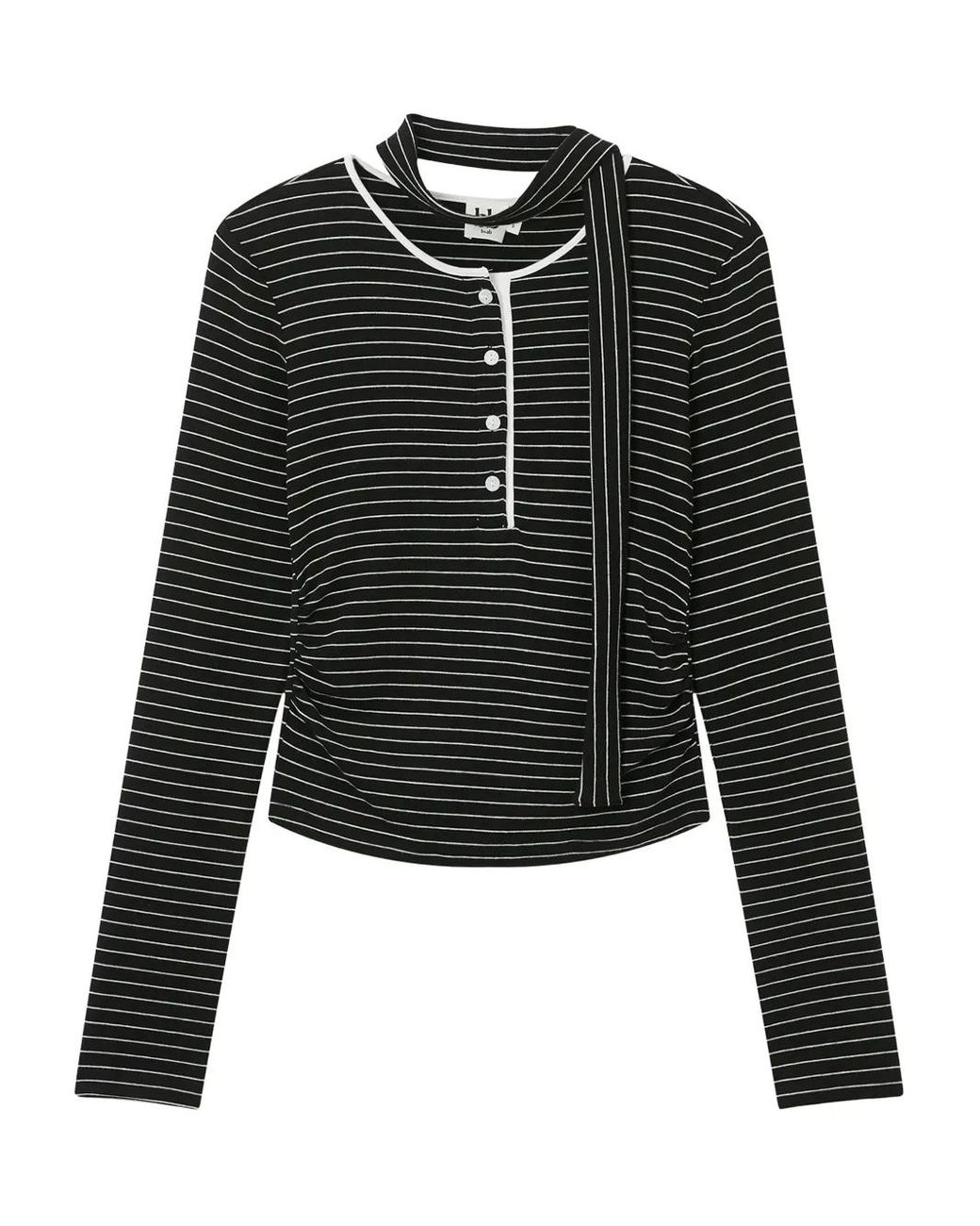 B+ AB Black Striped Button Top