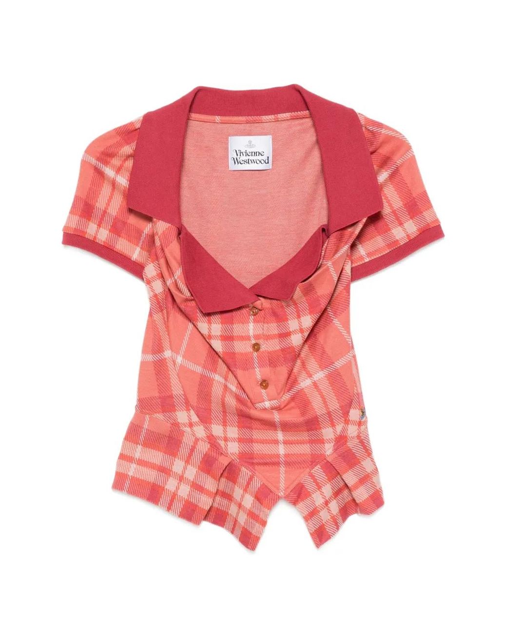 Vivienne Westwood Pink Tartan-Print Peplum Polo Top