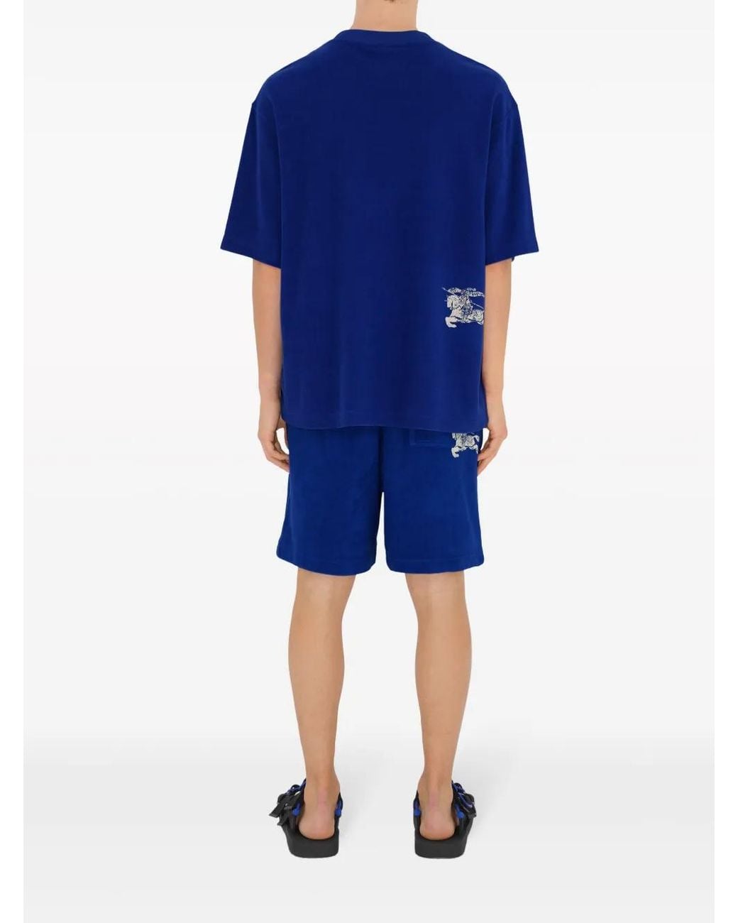 Burberry Blue Ekd-Motif Towelling T-Shirt for men