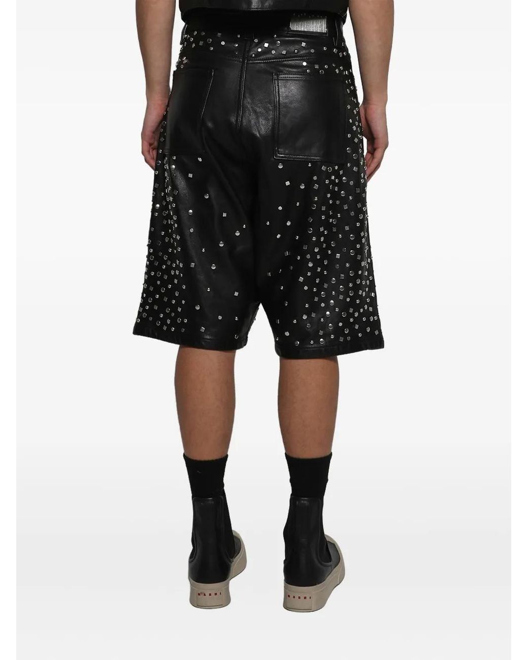Earthling VIP Black Leather Stud-Embellished Shorts for men