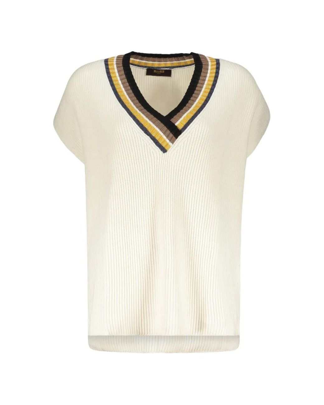 Moorer White Ribbed-Knit V-Neck Top