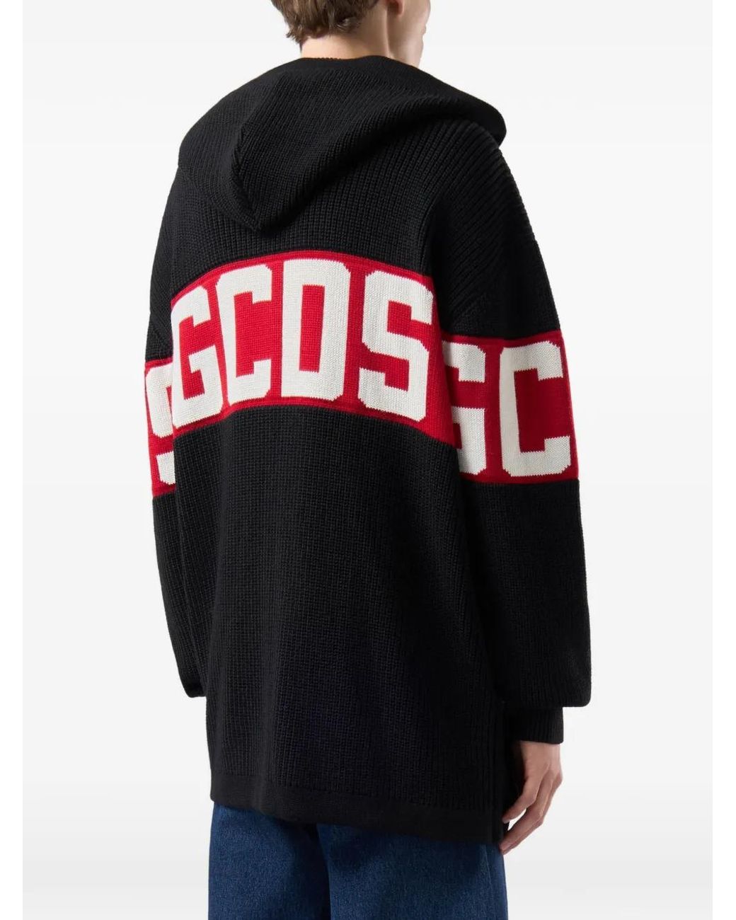 Gcds Red Logo-Band Ribbed-Knit Hoodie for men