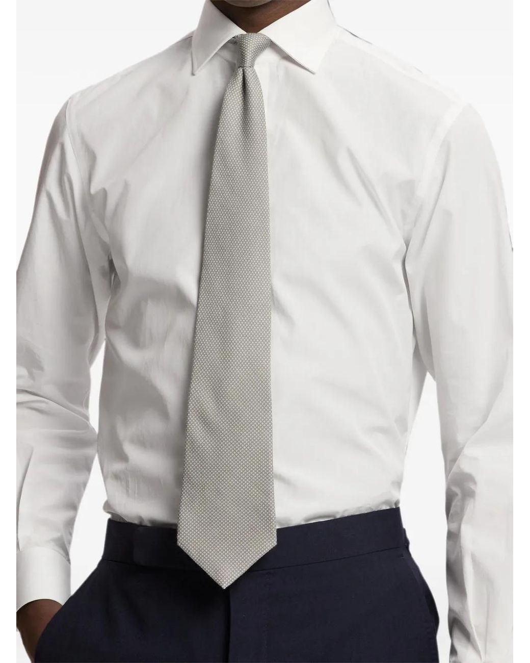 Ralph Lauren Gray Geometric-Print Cashmere-Silk Tie for men