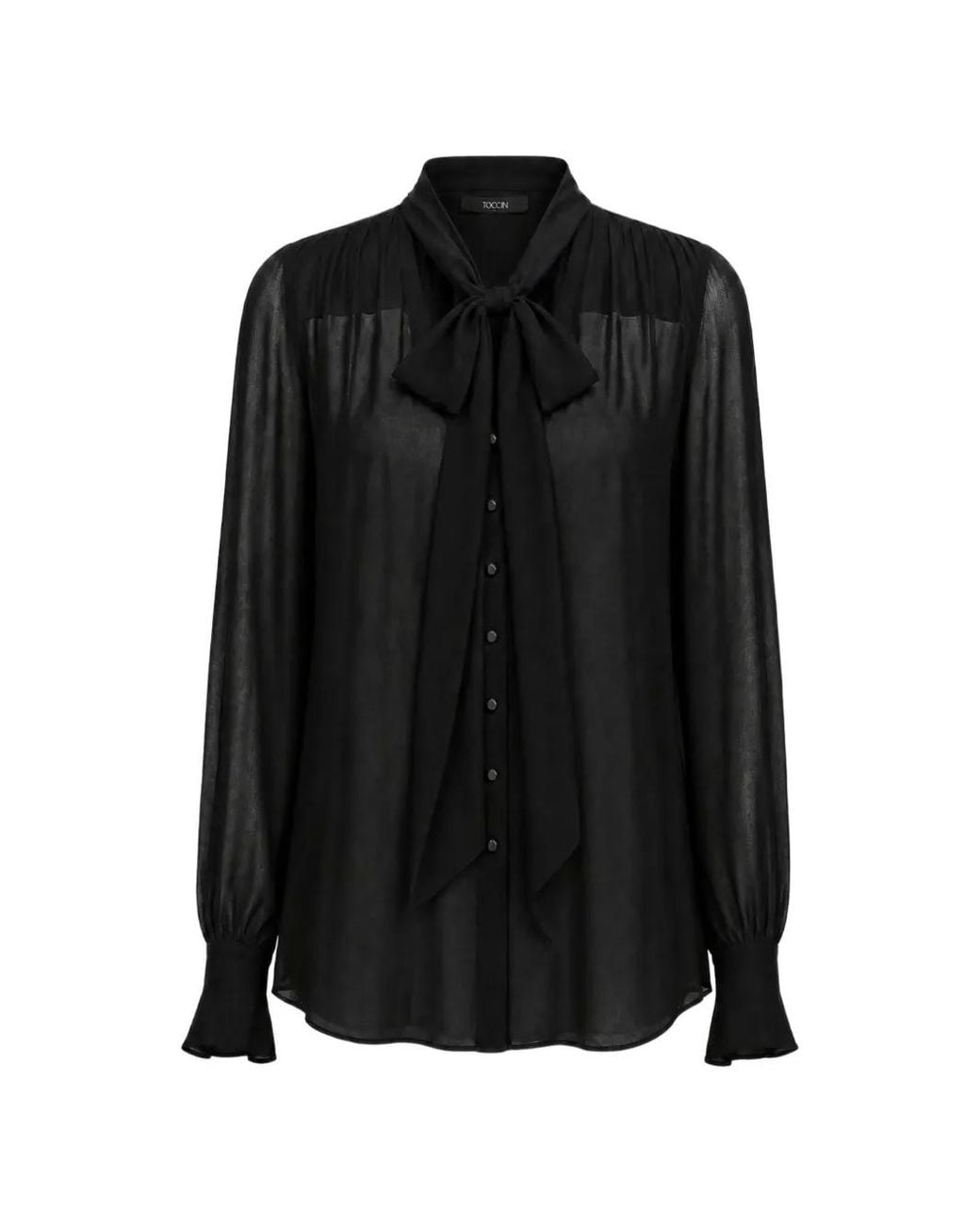 Toccin Black Kaila Tie-Neck Button-Front Blouse
