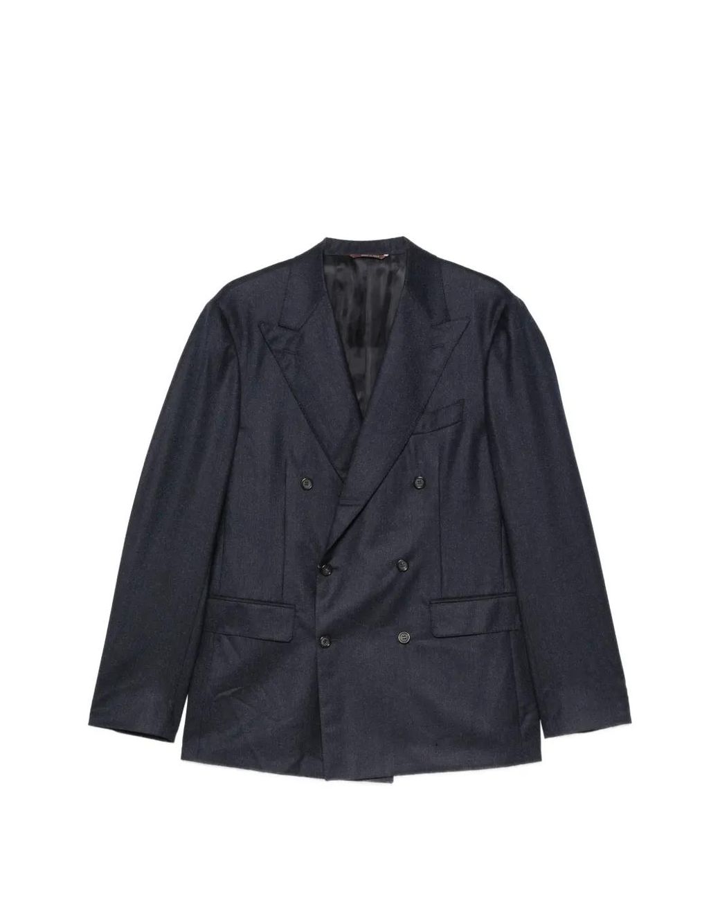 Canali Blue Double-Breasted Peak-Lapels Wool Blazer for men