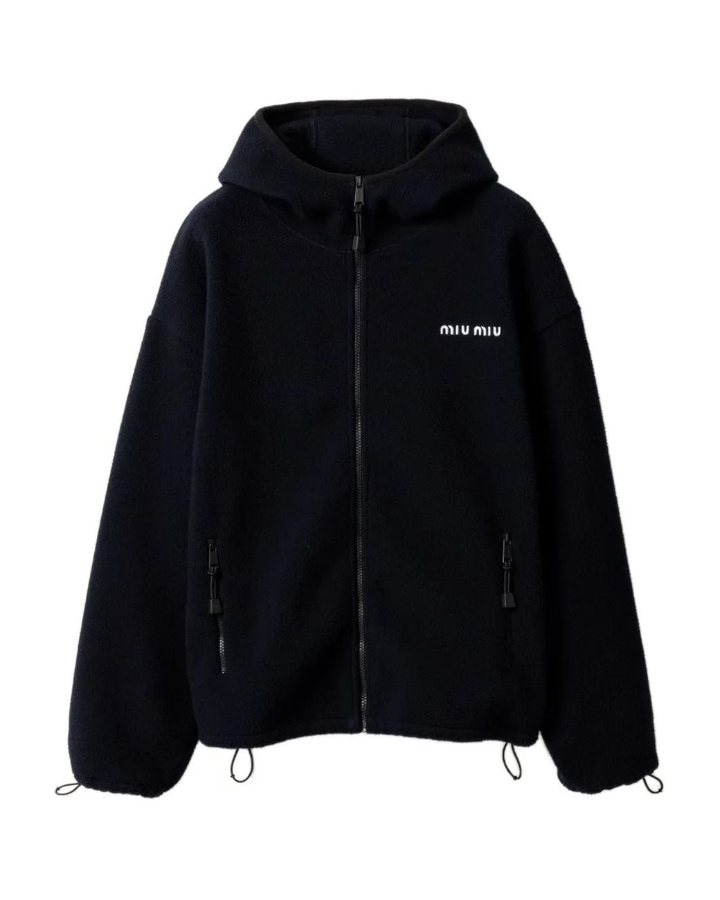 Miu Miu Black Hooded Fleece Zip-Up Jacket